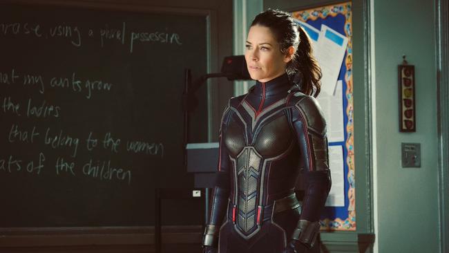 Evangeline Lilly all decked out in the Wasp suit