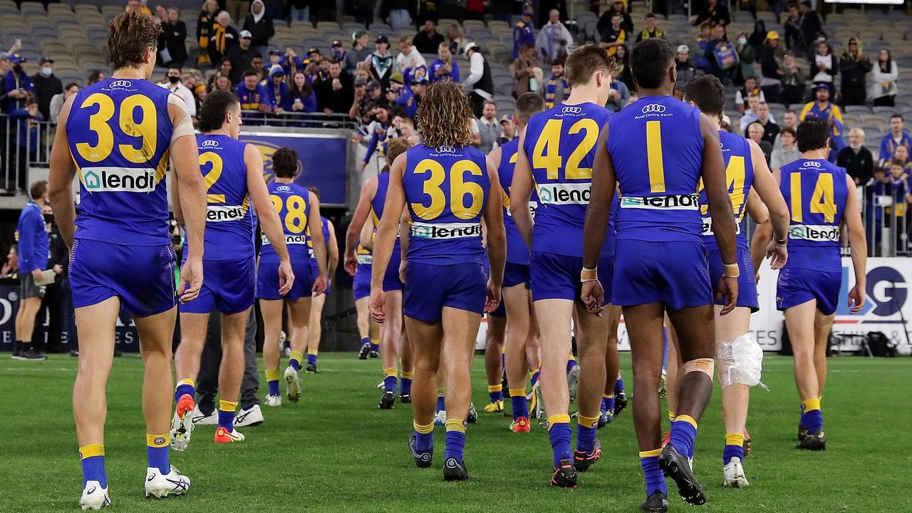 It was the Eagles first triple-figure loss since losing to Geelong by 135 points in Round 13 of 2008. Picture: Will Russell/AFL Photos via Getty Images