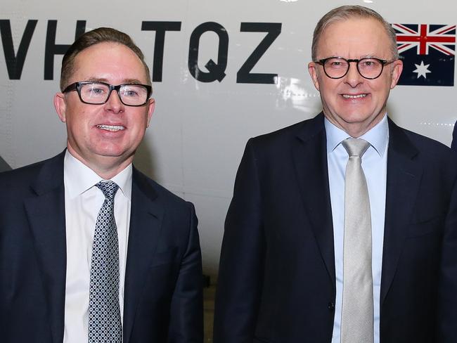 Alan Joyce and Anthony Albanese. Picture: Gaye Gerard