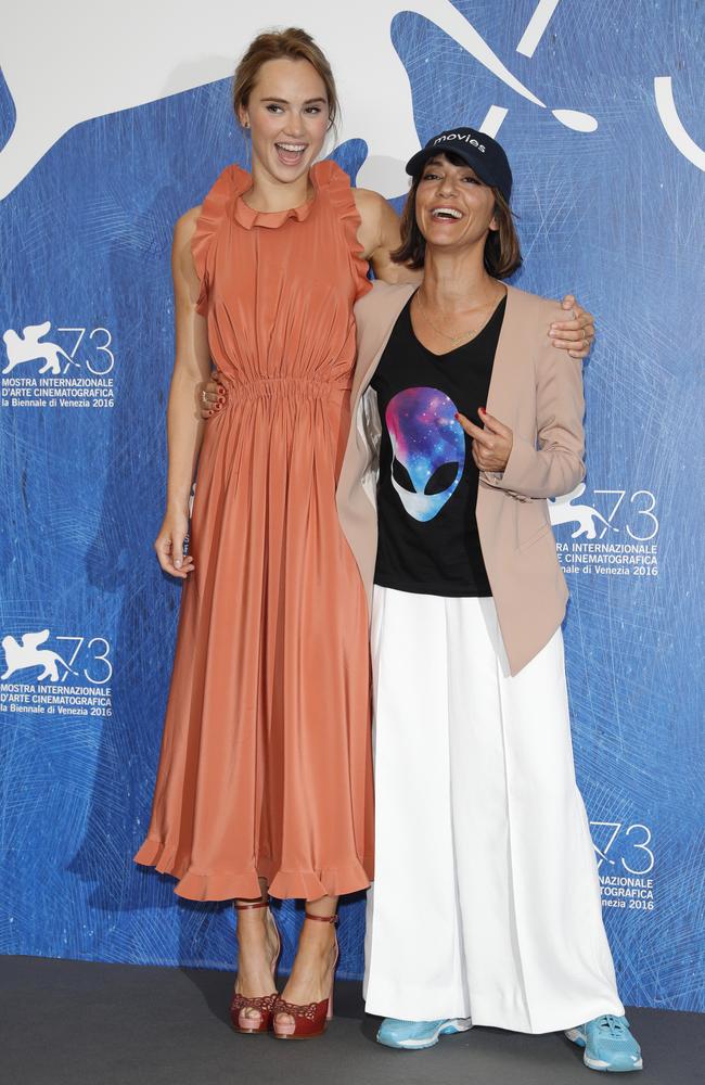 Actress Suki Waterhouse and Director Ana Lily Amirpour attends a photocall for ‘The Bad Batch’ during the 73rd Venice Film Festival at on September 6, 2016 in Venice, Italy. Picture: Getty