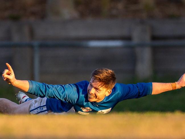 EFNL 2024: Croydon North-MLOC's Jacob Crowe celebrates a goal. Picture: Field of View Photography