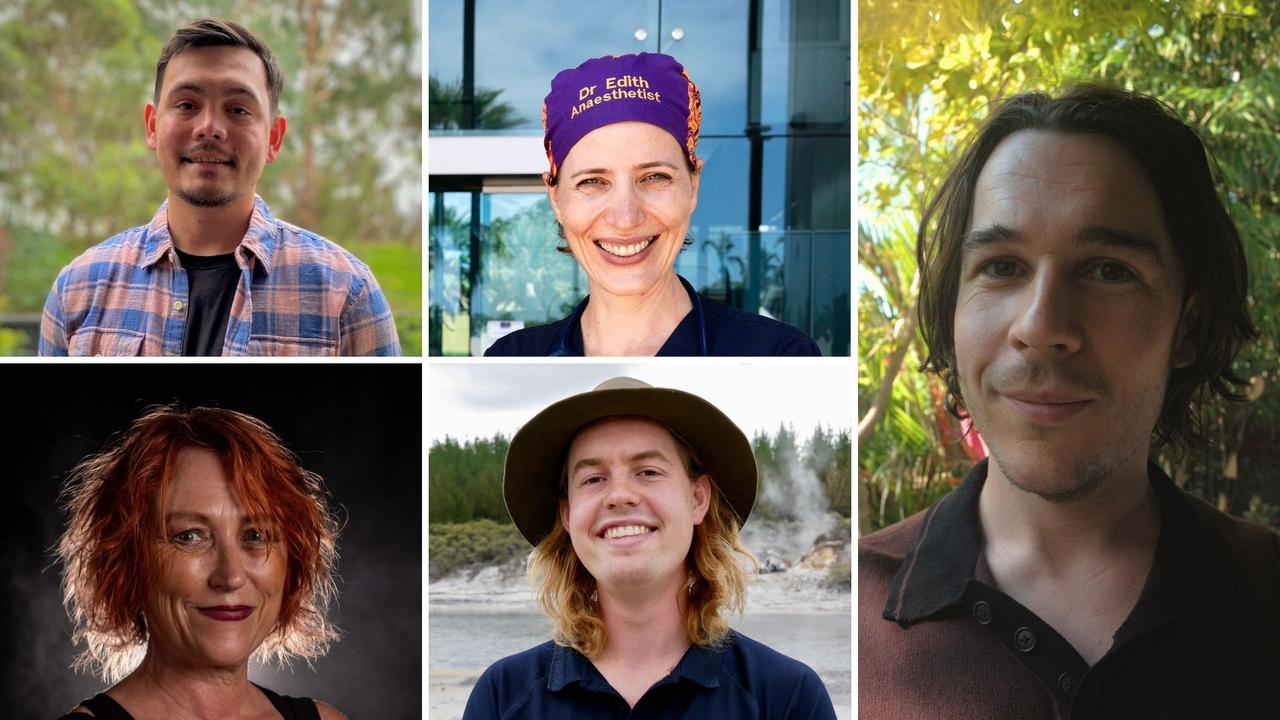 Five Territorians have been awarded the 2024 Churchill Fellowship (from top left clockwise): Beau Cubillo; Edith Waugh; Jack Dowden; Luke Stellar; and Nikki Jeffries.