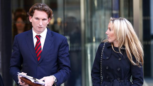 Essendon coach James Hird and his wife Tania leave the Federal Court after day 1 of their court case against the AFL and ASADA. Picture: Michael Klein