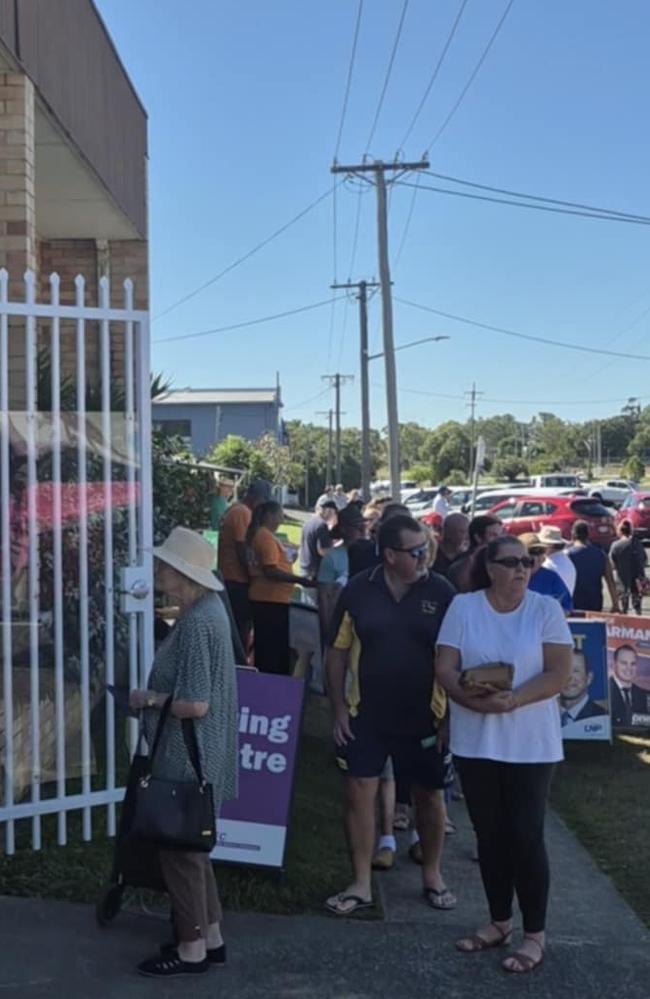 2025 federal election: The line of early voters was still out the door at midday at the Bundaberg pre-polling booth on Tuesday.