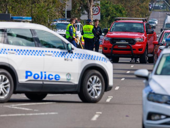 Police established a crime scene and were inspecting vehicles on Thursday morning. Picture: Justin Lloyd