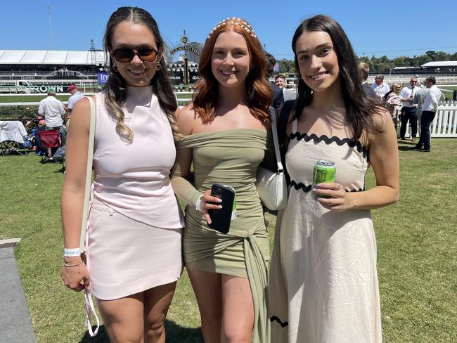 Brydie, Eden and Emmerson at the 2024 Oaks Day. Picture: Himangi Singh.