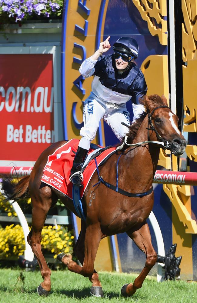 Craig Newitt and Extreme Choice take out the Group 1 Blue Diamond Stakes. Picture: Getty Images