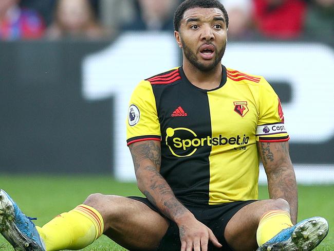 LONDON, ENGLAND - MARCH 07: Troy Deeney of Watford reacts during the Premier League match between Crystal Palace and Watford FC at Selhurst Park on March 07, 2020 in London, United Kingdom. (Photo by Christopher Lee/Getty Images)