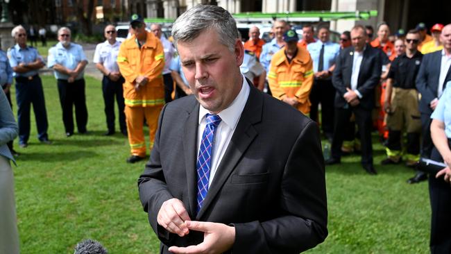 Minister for Police and Corrective Services and Minister for Fire and Emergency Services Mark Ryan at a press conference on Wednesday. Picture: NCA NewsWire / Dan Peled