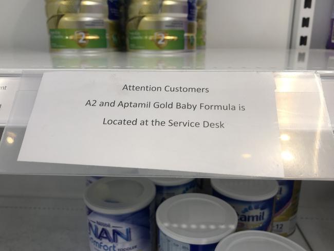 Coles at Top Ryde is notifying their customers that popular baby formula brands can only be purchased from behind the counter. Picture: Supplied