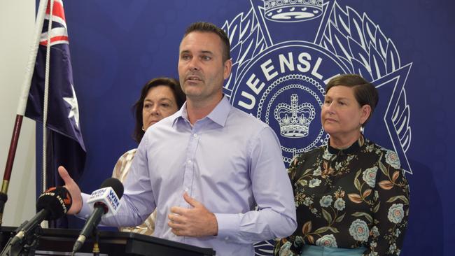 Townsville MP Adam Baillie with Thuringowa MP Natalie Marr and Mundingburra MP Janelle Poole speak at a press conference on January 13. Picture: Nikita McGuire