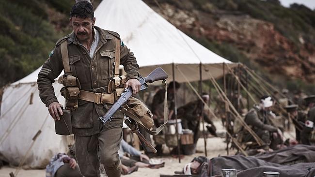 TV battlefield ... Sergeant Harry Perceval (Matt Nable) returns to the hastily erected headquarters on Anzac Beach on day one of the Gallipoli campaign in Nine’s miniseries Gallipoli. Picture: Ben King