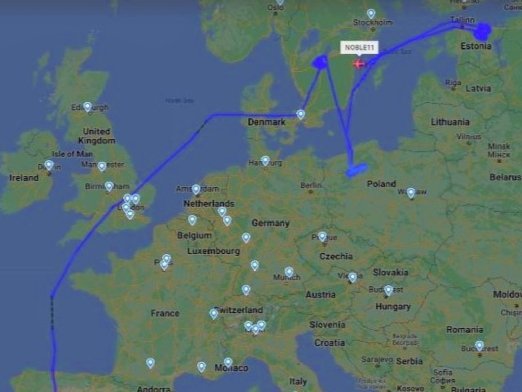 Flightradar24 map of B-52's flight path