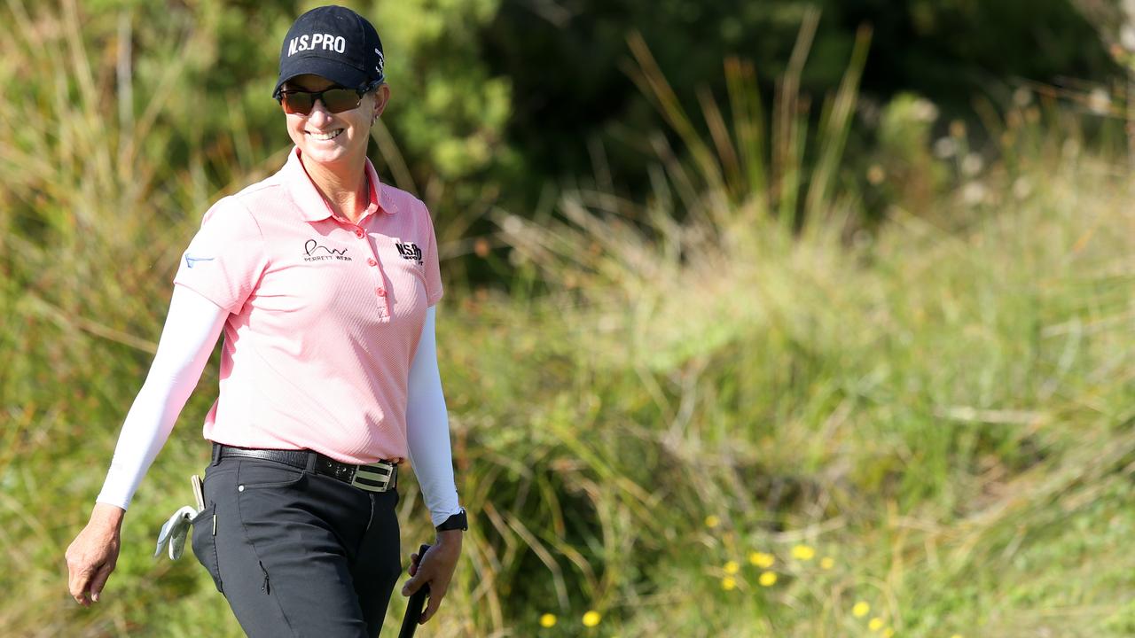 Karrie Webb playing in the pro-am at 13th Beach before the 2023 Vic Open. Picture: Alan Barber