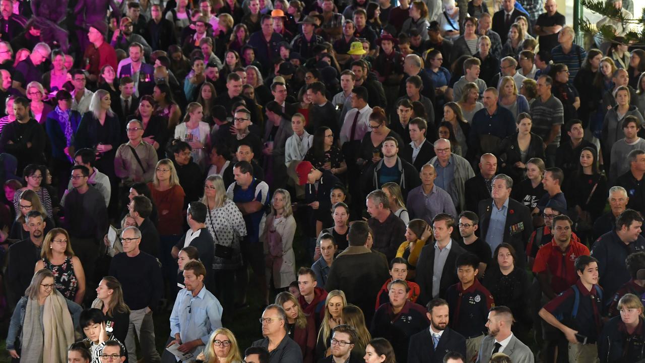 Crowds are seen during the Anzac Day dawn service at the Shrine of Remembrance in Anzac Square in Brisbane. Picture: AAP 