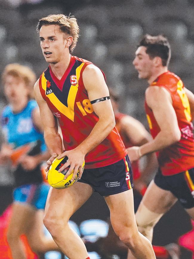 Jackson Mead in action for SA during the AFL Under-18 Championships match against the Allies. Picture: Michael Dodge/Getty