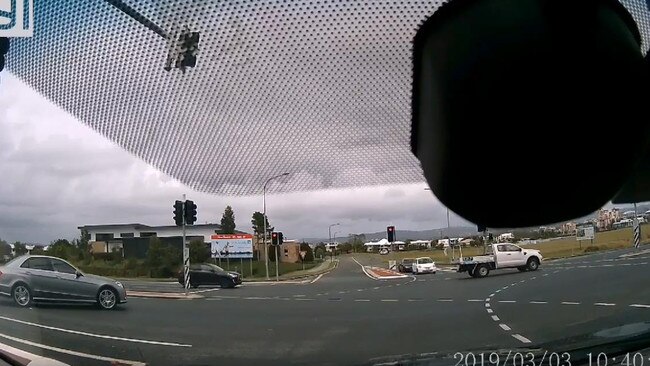 The silver Mercedes can be seen cutting into traffic despite both sides still being allowed to drive. Picture: supplied