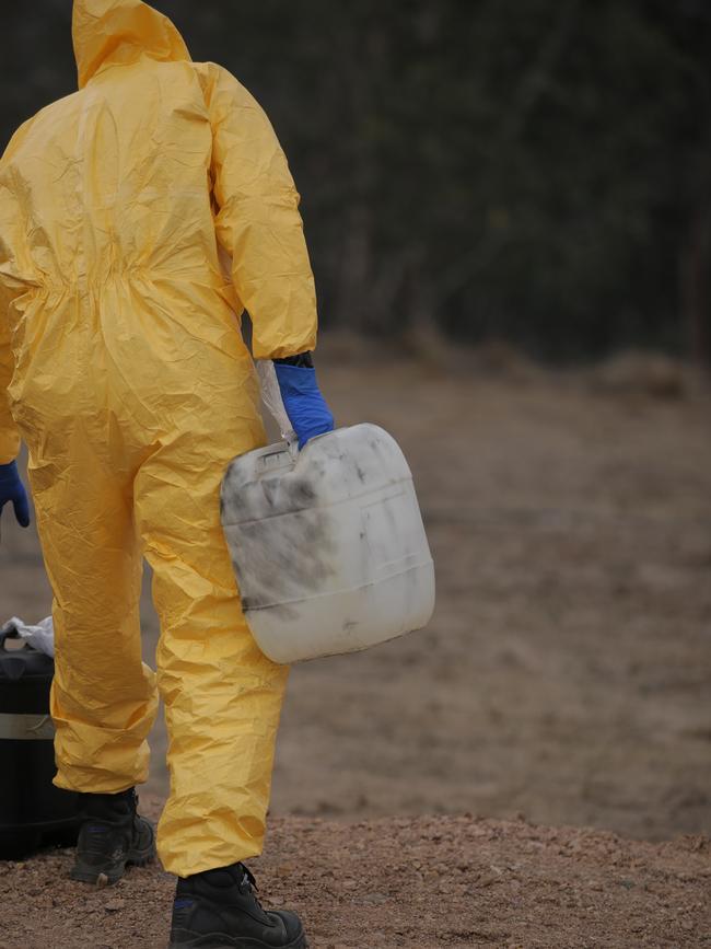 Police say the sheds contained precursor chemicals, gas bottles, and ventilation equipment amounting to a ‘sophisticated production line’. Picture: NSW Police