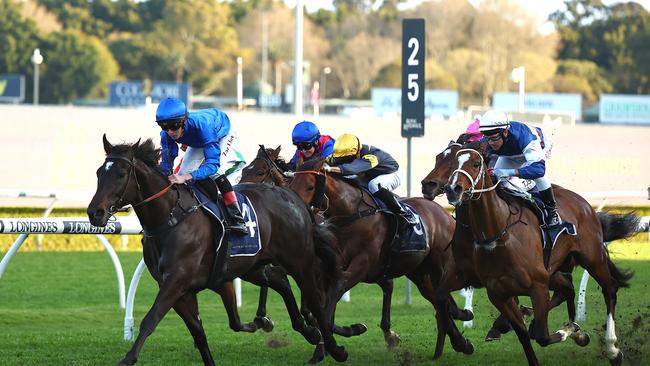 SYDNEY, AUSTRALIA - SEPTEMBER 02: Zac Lloyd riding Pericles wins Race 9 AMD Medical Tramway Stakes  during "City Tattersalls Club Cup Day" - Sydney Racing at Royal Randwick Racecourse on September 02, 2023 in Sydney, Australia. (Photo by Jeremy Ng/Getty Images)