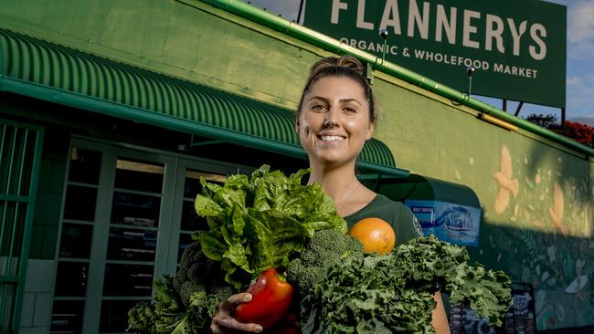 Flannerys Miami health food store employee Brie Porter. Flannerys has seen a rise in business since the start of COVID-19. Picture: Jerad Williams