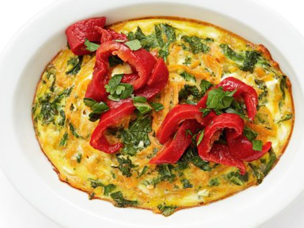 Baked egg, kale and herb pots.