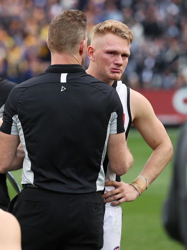 Nathan Buckley’s soothing words — “I love ya, mate” — comforted Treloar after last year’s grand final heartache. Picture. Phil Hillyard