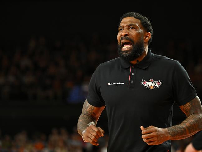 Head Coach of the Illawarra Hawks Justin Tatum was sanctioned for calling referees ‘incompetent.’ Picture: Emily Barker/Getty Images