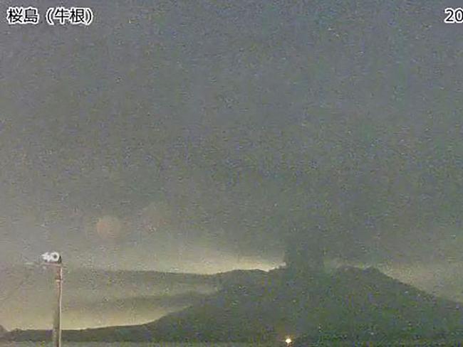 Live footage of Japan Meteorological Agency surveillance camera shows the Sakurajima eruption in Kagoshima prefecture. Picture: AFP