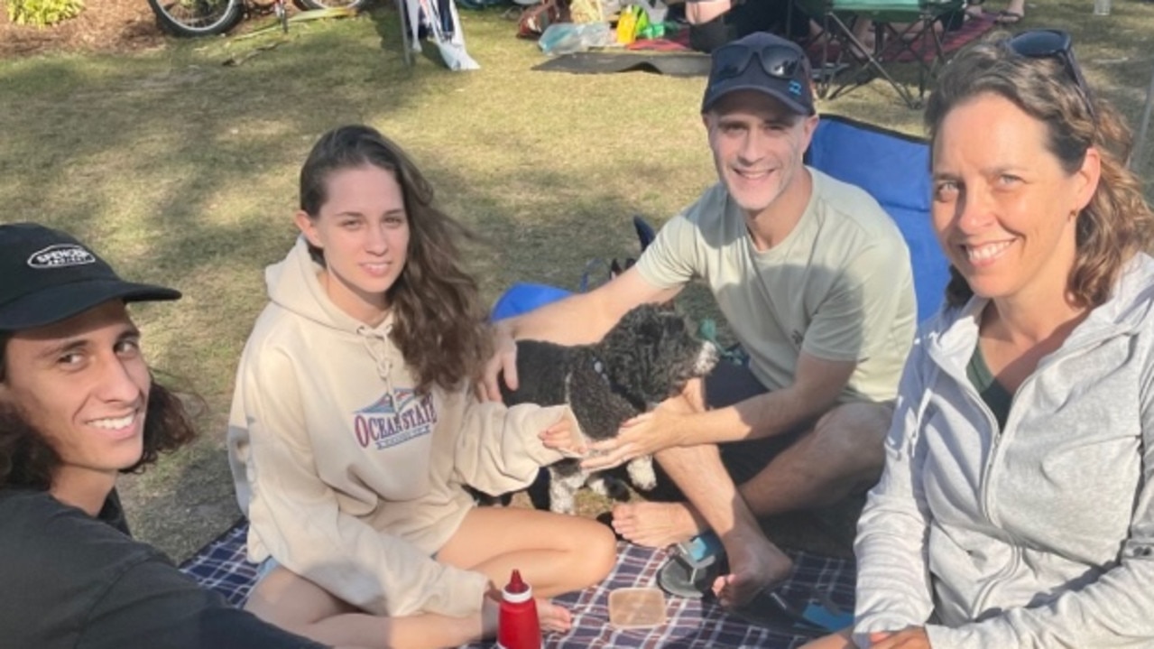 Ethan, Neve, Geoff and Natalie with dog Charlie spend Father‘s Day 2023 at Cotton Tree.