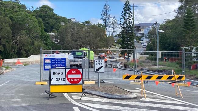 Construction of a new bridge over tiny Flat Rock Creek at Currumbin is dragging into its third calendar year. Picture: Greg Stolz