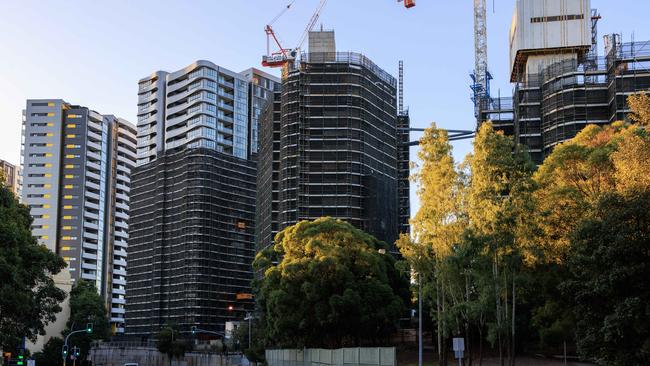 Partly built Skyview, in Castle Hill, by Jean Nassif's now barred Toplace developer. Picture: Justin Lloyd.