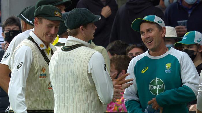 Langer joking with the Test side