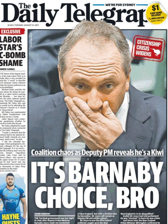 The Daily Telegraph pictured a shocked looking Joyce.