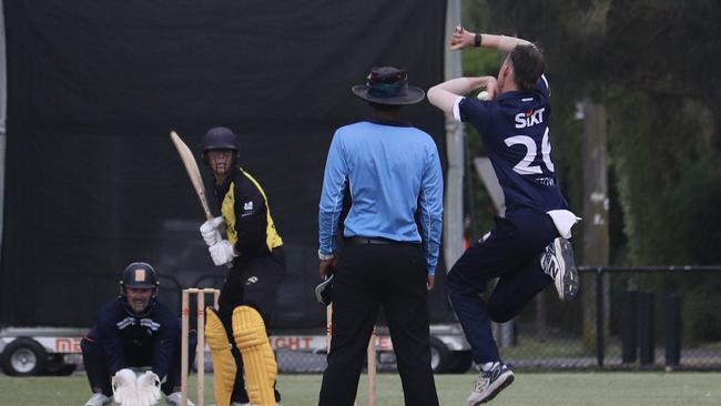 Callum Stow bowls to a Richmond batter. Picture: Carey Neate.