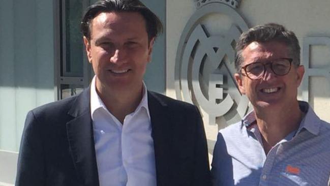 South Melbourne chief Papastergiadis with Real Madrid legend Chendo.