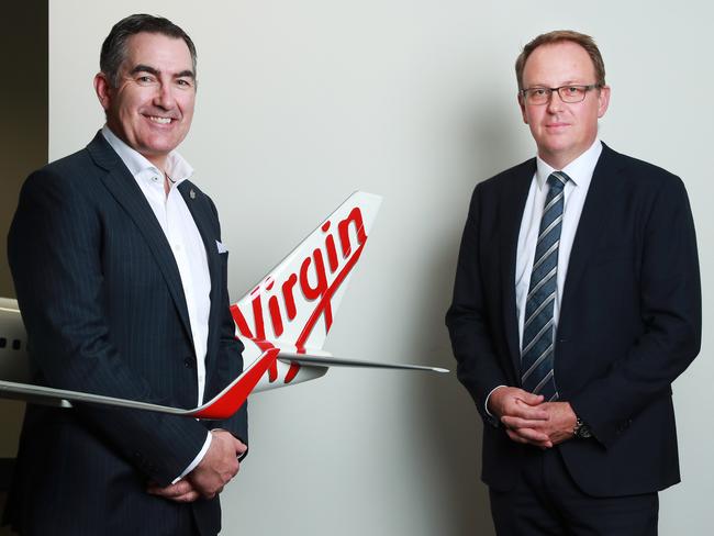 21/4/20: Virgin Australia CEO Paul Scurrah and administrator Vaughan Strawbridge of Deloitte who will try to restructure the airline's $5bn debt and bring it back to life. John Feder/The Australian.