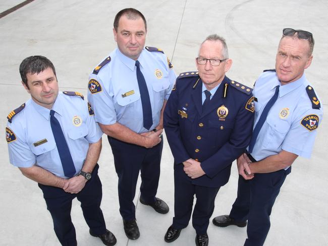 Heroism medal winners, from left, Constable Robert Round, Sen-Sgt John Pratt, Insp Lee Renshaw and Sen-Constable Darren Leary.