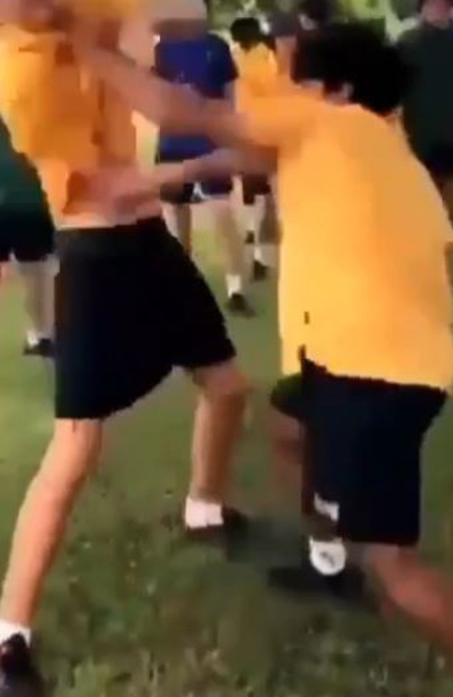 A video of two Columba Catholic College students fighting shows other students cheering on the fight. Picture: Supplied