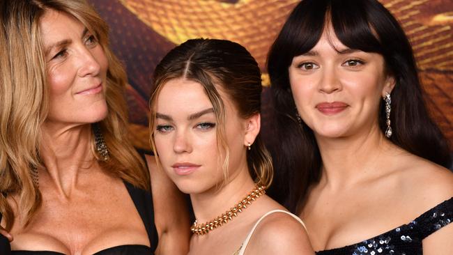 House of Dragon stars Eve Best (L) and Olivia Cooke (R) with Australian actress Milly Alcock (C) at the show’s LA premiere this month. Picture: AFP