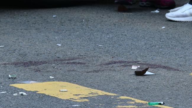 A blood scene at the site where pro-democracy protesters were shot by a policeman in Hong Kong. Picture: AFP