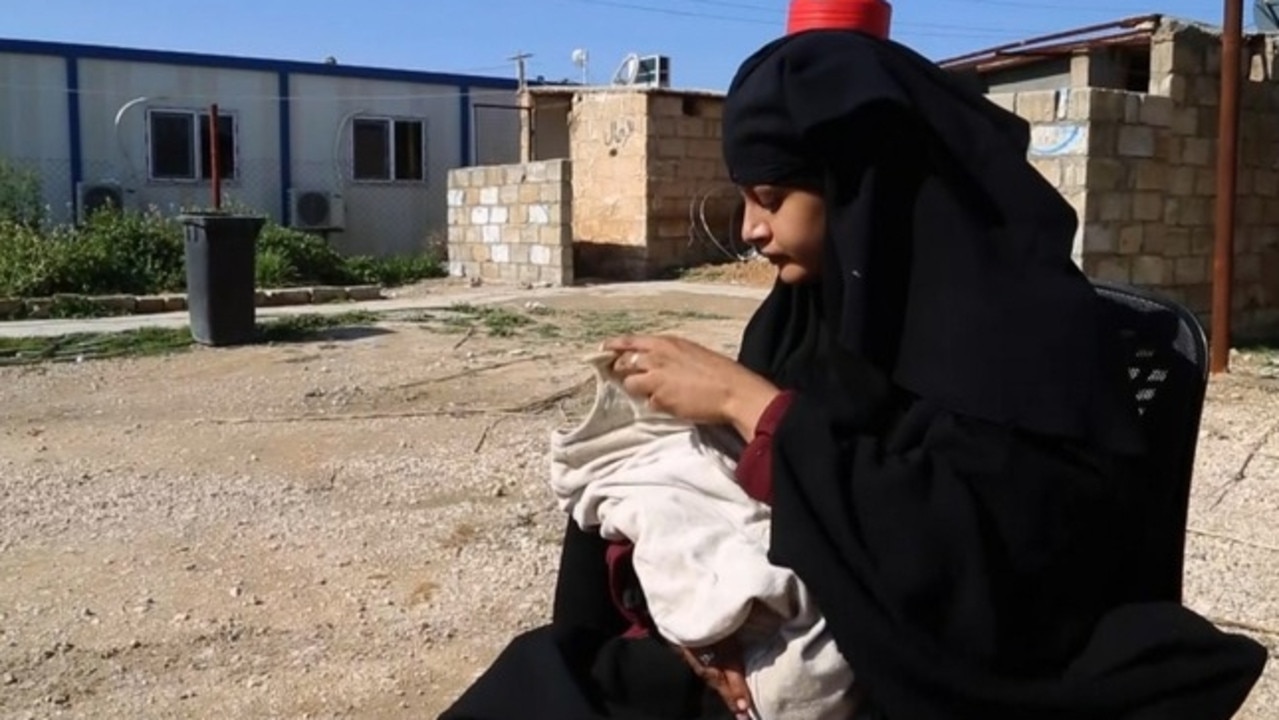 Shamima Begum with her baby boy in the al-Hawl refugee camp in Syria.