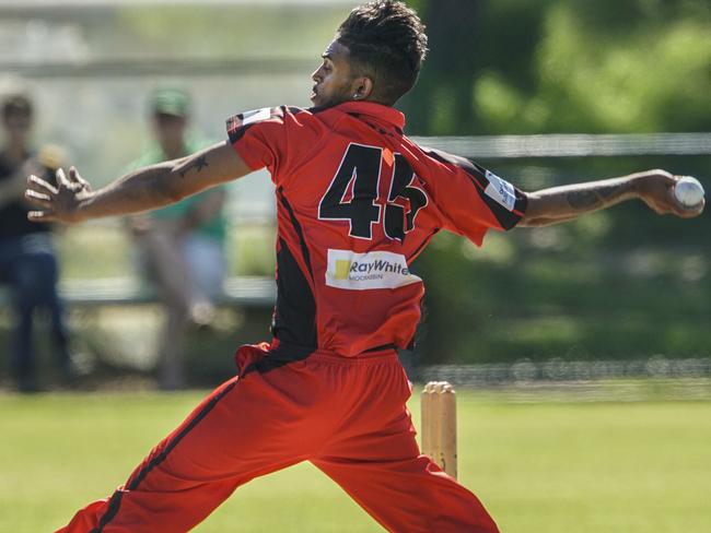 Clayron Landers lets one go for Moorabbin. Picture: Valeriu Campan