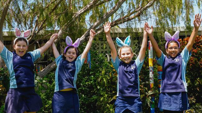 NT Larrakeyah Primary School students excited about the school holidays are Landon, Amelia, Amelia and Piper. Photo: Pema Tamang Pakhrin