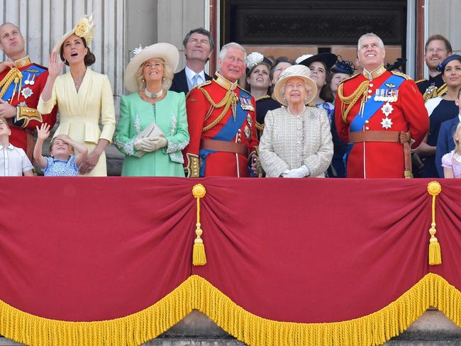 A seemingly happy royal family before Harry and Meghan left the Firm. Picture: AFP