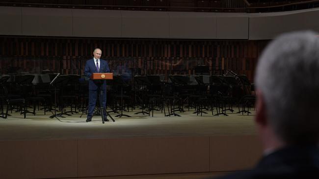 Russian President Vladimir Putin speaks during Moscow City Day celebrations at Zaryadye Park in Moscow on September 5. Picture: AFP