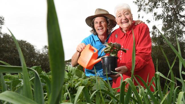 Social therapeutic horticultural Dean Gaston shares a laugh in the garden with Germ Hird, 87, who is an aged care resident at ECH. Picture: Tricia Watkinson