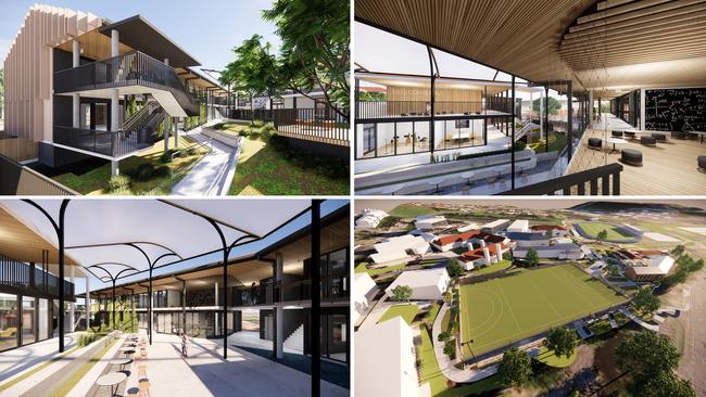 Renders showing an $8m development at Somerset College in Mudgeeraba including an expansion of the Junior School and a new synthetic grass sports facility.
