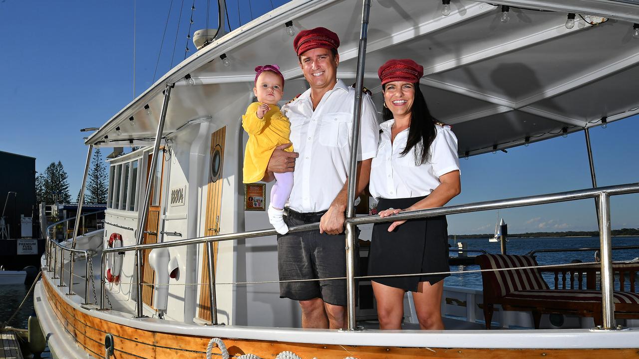 Rowan Fletcher, 11 month old Sunny Fletcher and Tamara Briffa. Rosie Boat Charters is a family owned charter business dedicated to providing memorable experiences on the beautiful Broadwater of the Gold Coast. Thursday June 6, 2024. Picture, John Gass