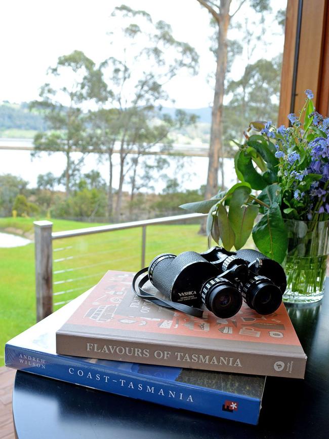 The little touches thoughtfully left by the property’s host, such as binoculars and a great range of Tasmanian books, really make guests feel at home. Picture Supplied