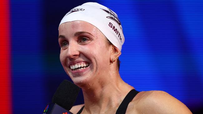 Regan Smith reacts after setting a world record in the Women's 100m backstroke. Photo: Maddie Meyer/Getty Images/AFP.